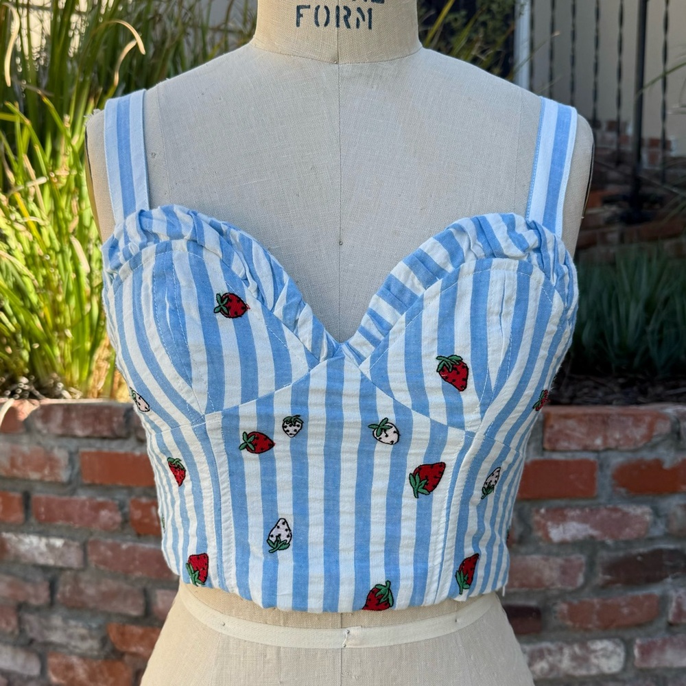 Maeve NWOT Striped Strawberry Embroidered Cami Crop Top Size 2